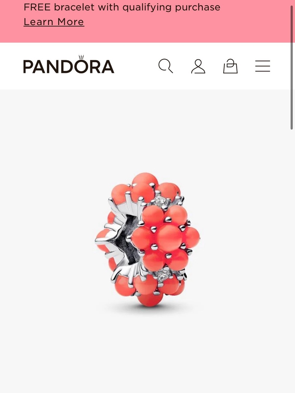 Pandora Coral Cluster Charm with Silver Accents